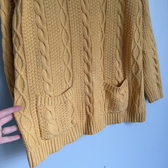 Jeanne Pierre Womens Mustard Yellow Cable Knit Fisherman's Sweater M Tunic - Picture 3 of 6
